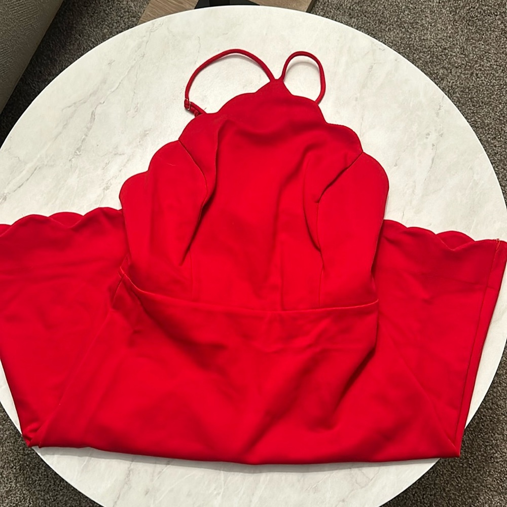 Red Lush Backless Mini Dress with Scalloped Hems. Size XS.